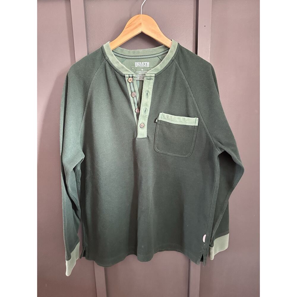Duluth Trading Co. Mens LS Shirt Size M Button Pullover Raglan Sleeves Green